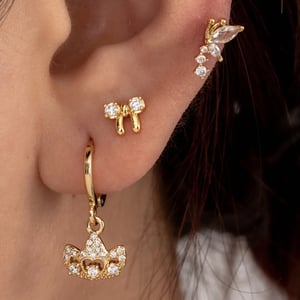 1 Piece Simple Series Crown  Copper  Gold Color Zircon Women's Dangle Earrings h5 Picture2